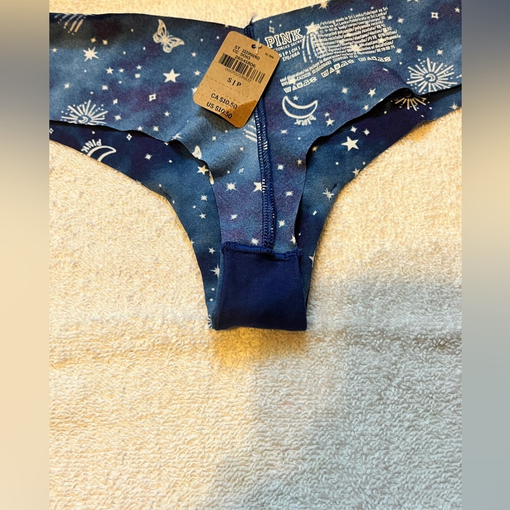 Pink Victoria’s Secret Thong String Bikini Panties Blue Butterfly Celestial Star - Picture 6 of 10